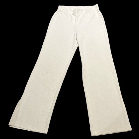 DIVIDED H&M Pants Size Medium Winter White Ribbed Elastic Waist Wide Leg - Picture 5 of 12
